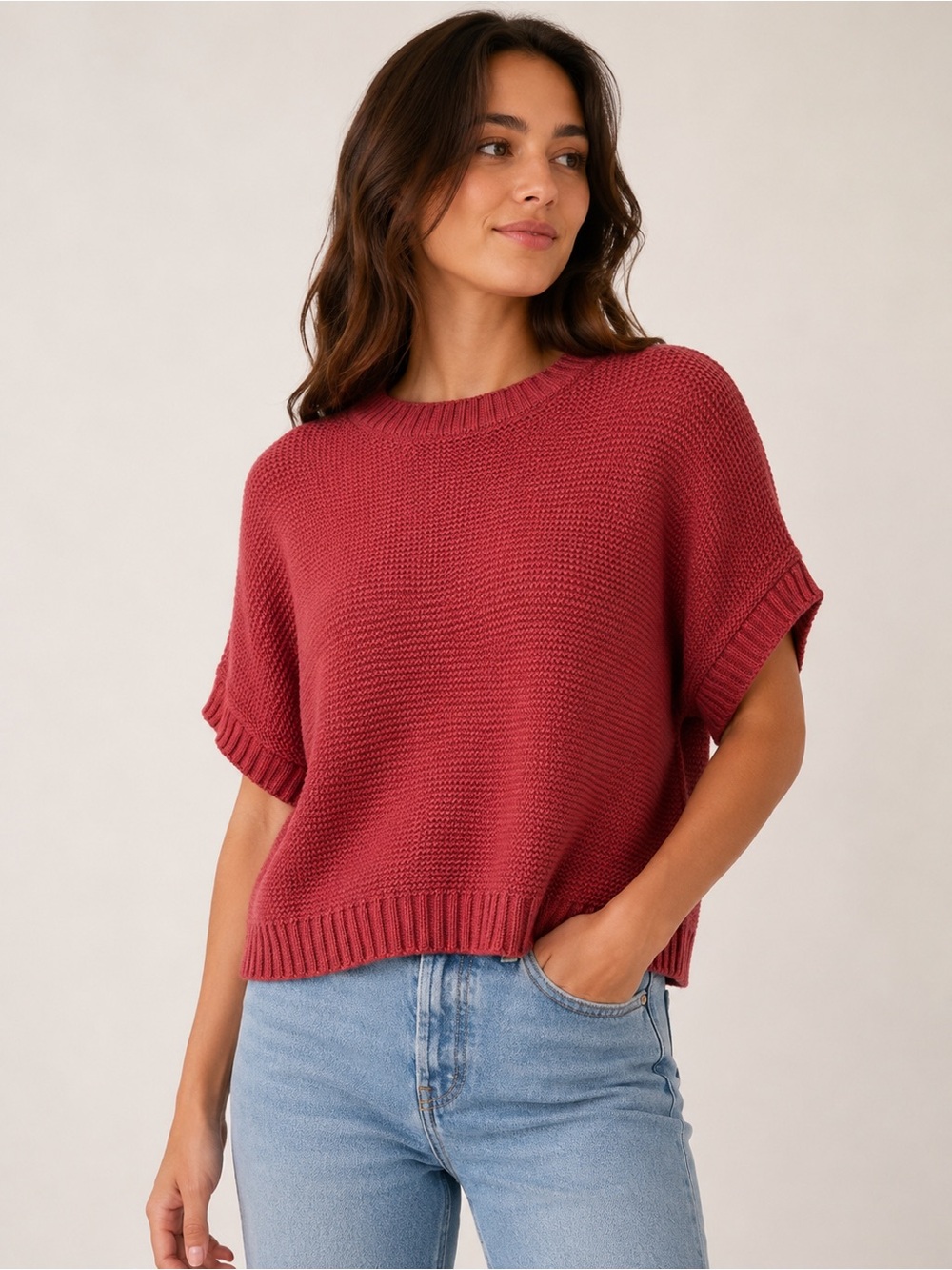 Frye Women’s Knit Sweater Large NWT Short Sleeve Crewneck Red Pullover
